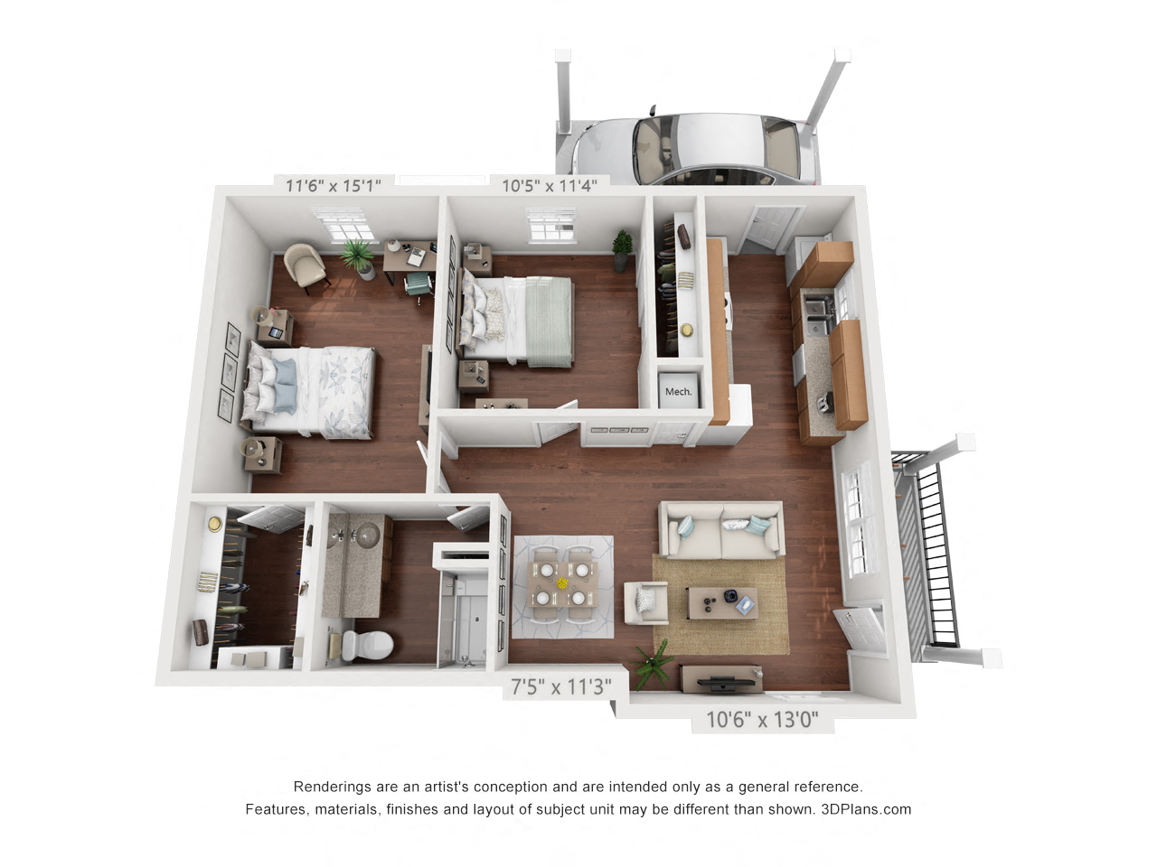 Floor plan for 2 beds, 1 bath, 900 sqft